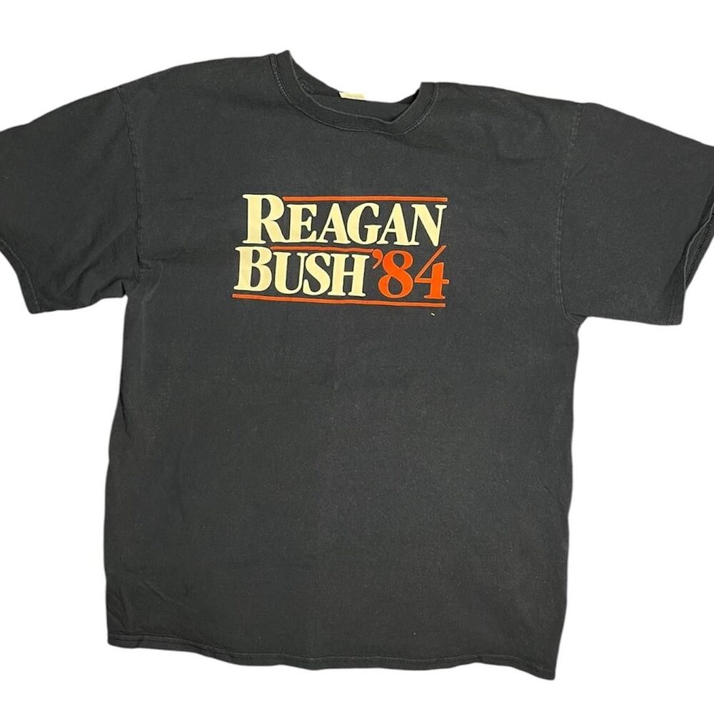 Vintage Reagan Bush '84 T-Shirt Port & Company Navy Blue Large Cotton